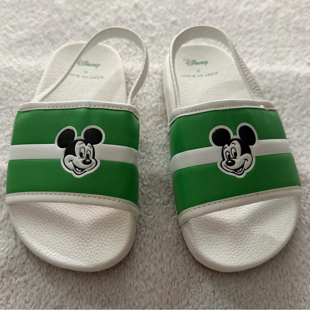 Disney x Janie and Jack | Green & White Mickey Mouse Slides | Size 8